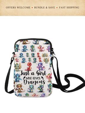 Canvas Crossbody Bag Dragon Print Adjustable Strap